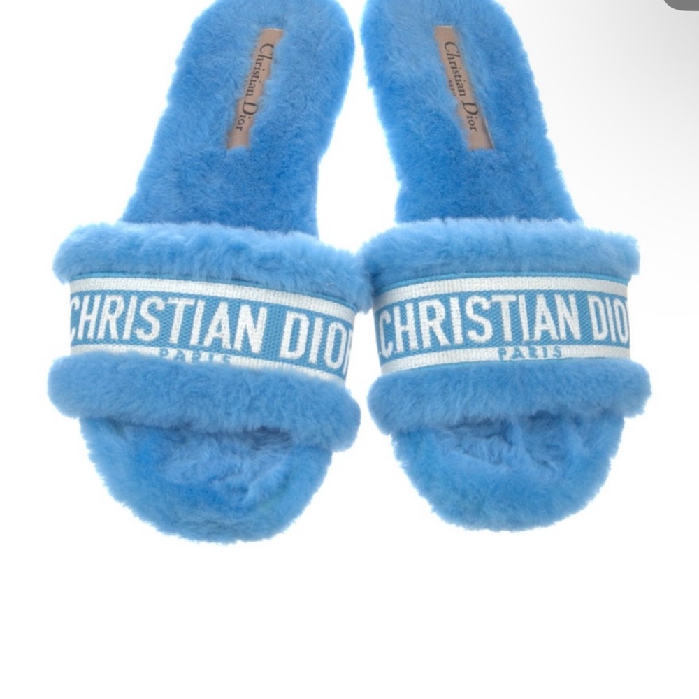 Dior Blue Fuzzy Flats